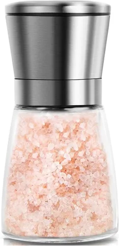 Miniatura 8 de Juego de 2 molinillos de sal y pimienta, acero inoxidable de alta calidad con grosor ajustable, cuchillas de cerámica, cuerpo de vidrio recargable