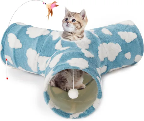 Miniatura 35 de Tempcore Túnel para gatos con tubo de juguete, túneles plegables de 3 vías para gatos, túneles para mascotas aburridas con agujero y pelota, juguete