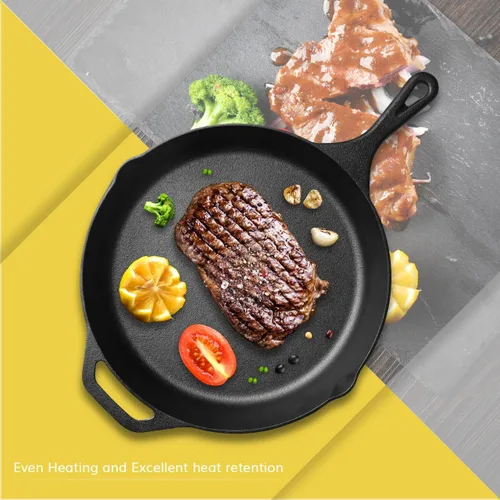 Miniatura 3 de Sartén de hierro fundido pre-sazonado de 12 pulgadas con un soporte de silicona para mango caliente, 12.5 pulgadas