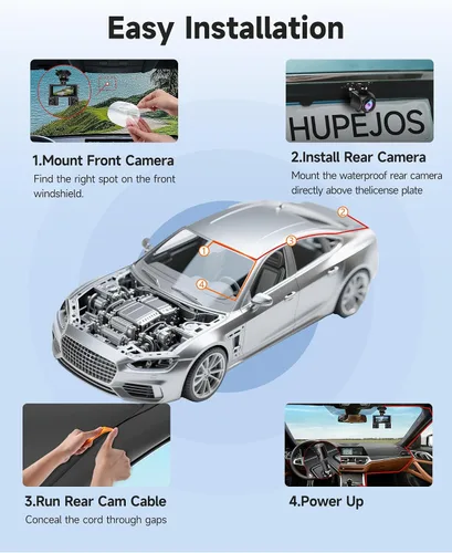Miniatura 10 de Cámara de tablero de 360° frontal y trasera en el interior, cámara de tablero de 4 canales para automóviles FHD 1080Px4, Wi-Fi integrado, pantalla