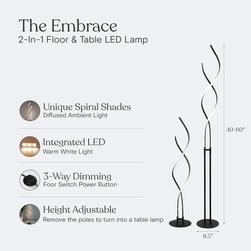 Miniatura 4 de Brightech Embrace - Lámpara de pie LED regulable - Moderna lámpara de pie ajustable en espiral para salas de estar y oficinas - Lámpara de mesa