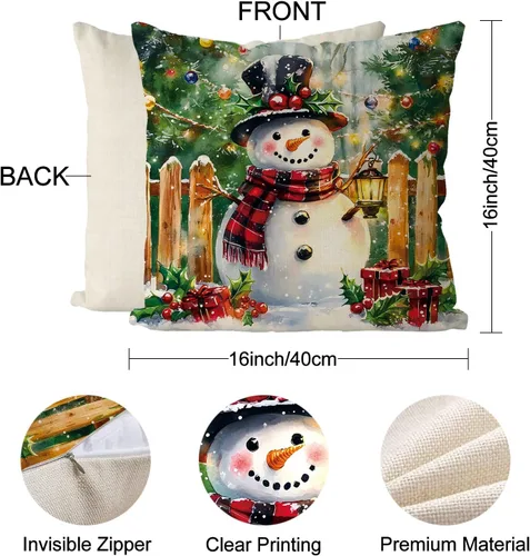 Miniatura 3 de Juego de 4 fundas de almohada de Navidad, muñeco de nieve, Papá Noel, Derr, decoración de Navidad, para el hogar, sofá, sala de estar, funda