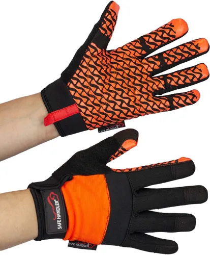 Miniatura 9 de SAFE HANDLER Guantes Super Grip Palma de agarre texturizada, textura antideslizante, correa de muñeca con gancho y bucle, negro/naranja, S/M, 1