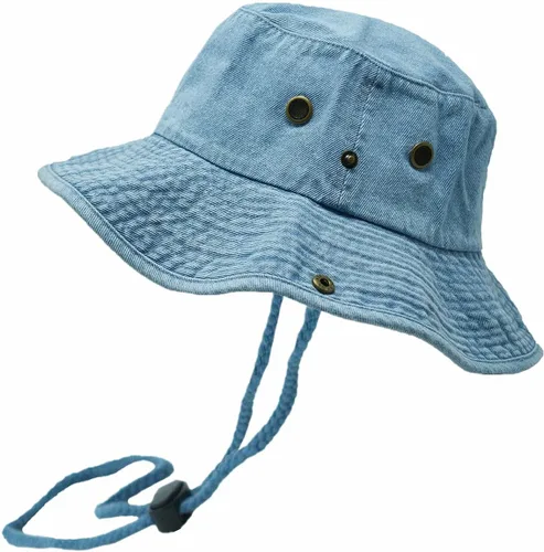 Miniatura 10 de Glory Max Sombrero de pescador de algodón lavado con correa de barbilla gorra de pesca Sun Safari Boonie Negro