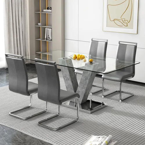 Miniatura 29 de Juego de mesa de comedor de vidrio de 71 pulgadas para 6, juego de mesa de comedor para 6, mesa de cocina moderna y 6 sillas de PU, parte superior 6