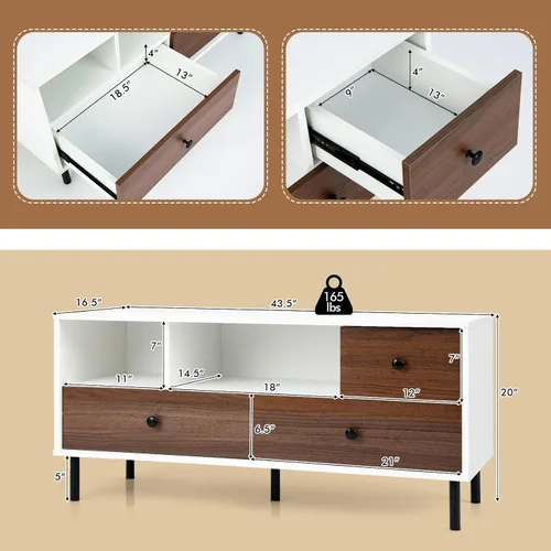Miniatura 7 de GOFLAME Soporte de TV para TV de hasta 50 pulgadas, moderno centro de entretenimiento con 3 cajones y 2 estantes de almacenamiento abiertos, mueble