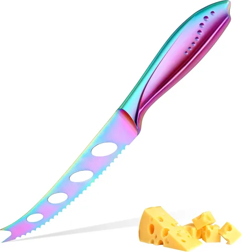 WELLSTAR Cuchillo de queso, cuchillo de tomate dentado, hoja afilada de acero inoxidable de alto carbono de 5 pulgadas para cortar todo tipo de