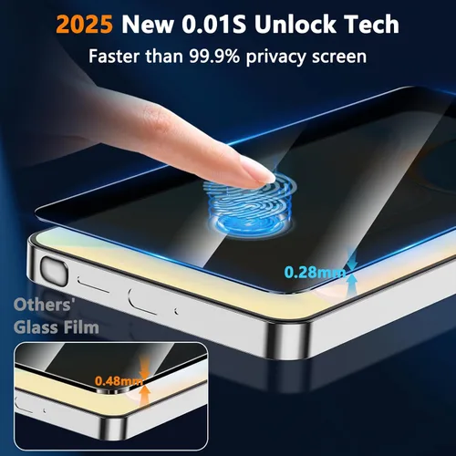 Miniatura 2 de YWXTW EZ Unlock - Protector de pantalla de privacidad para Samsung Galaxy S25 Plus, soporte de huellas dactilares ultrasónico 0.01S, no de vidrio