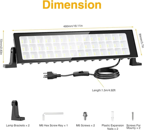Miniatura 7 de Onforu Paquete de 1 luces LED para tienda, 100 W, 14000 lm, luces de trabajo LED ultra brillantes, luz de garaje blanca de 6500 K, iluminación