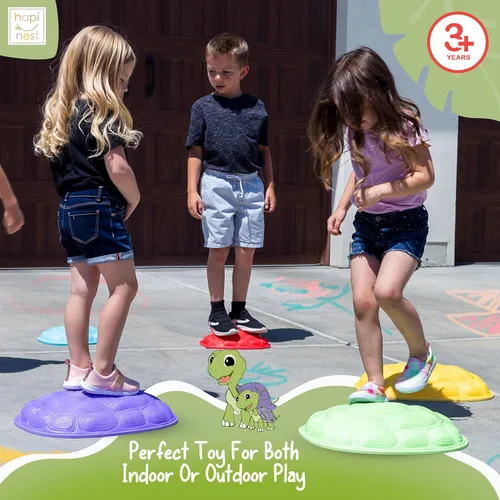 Miniatura 2 de Hapinest Turtle Steps Balance Stepping Stones Juego de coordinación de carrera de obstáculos para niños y familia, equipo de juego sensorial