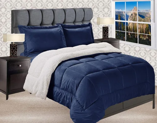 Miniatura 22 de Elegant Comfort Juego de edredón de calidad premium de peso pesado de micromink con respaldo de sherpa reversible alternativo al plumón de Negro