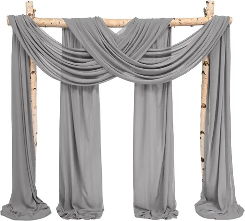 Miniatura 38 de Cortinas de arco de boda, 8 paneles de 28" x 20 pies, cortinas de tela de gasa blanca para ceremonia y recepción Blanco