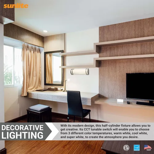 Miniatura 6 de Sunlite 81371 Lámpara LED de tocador de medio cilindro de 24 pulgadas, 25 vatios (equivalente a 150 W), 2200 lúmenes, 3 CCT ajustable 3000K-5000K
