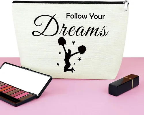 Miniatura 6 de Mxrymvu Regalo de animadora para mujer, bolsa de maquillaje de agradecimiento para alegría, Sigue tus sueños; Amor alegría