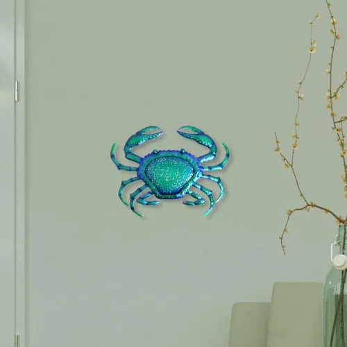 Miniatura 7 de Comfy Hour Decoración de pared de cangrejo de metal azul de 12 pulgadas, escultura temática náutica del océano, arte costero decorativo para playa