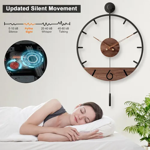Miniatura 5 de Pytha Sight Reloj de pared de péndulo decorativo moderno de 30.7 x 20 pulgadas, reloj de pared silencioso de gran tamaño de metal grande