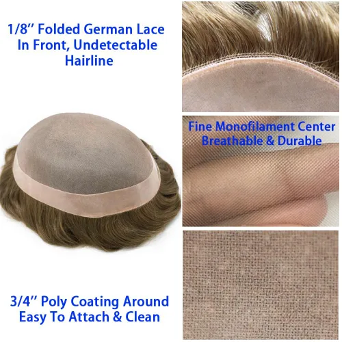 Miniatura 3 de Fine Mono Men Hair System Mens Toupee Real Human Hair Pieces For Men's Toupee Hair System For Men Hair Piece Natural Hairline 6X8 densidad de luz