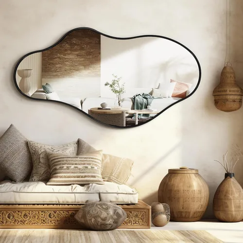 Miniatura 4 de Dorlicecass Espejos de baño para sobre el fregadero, espejos de pared largos decorativos de 20 x 36 pulgadas, marco asimétrico abstracto de aleación