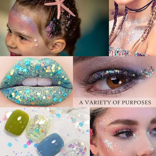 Miniatura 3 de Ownest Juego de gel holográfico con purpurina gruesa de 12 colores, para fiesta de Navidad, maquillaje, cara, cuerpo, labios, cabello, uñas, #00