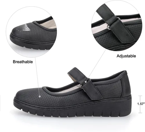 Miniatura 2 de VJH confort Zapatos planos Mary Jane para mujer, transpirables, cómodos, con punta redonda, tacón bajo, sin cordones, ligeros, para caminar