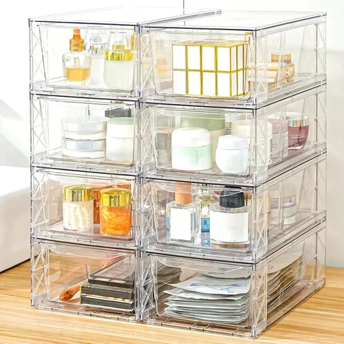 Miniatura 7 de Almacenamiento de cajones de plástico, paquete de 6 cajones de almacenamiento apilables transparentes, contenedores de almacenamiento de acrílico