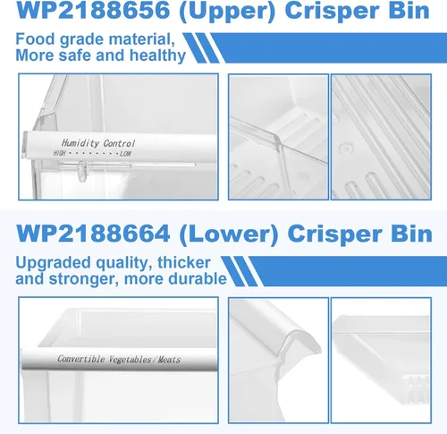 Miniatura 5 de Paquete de 2: 2188656 (superior) para refrigerador y 2188664 (inferior) repuesto de cajón para nevera compatible con cajones de refrigerador Kenmore