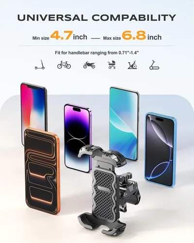 Miniatura 6 de Zewdov 2026 - Soporte de teléfono para motocicleta con abrazadera de instalación rápida, agarre fuerte y soporte de teléfono de bicicleta anticaídas