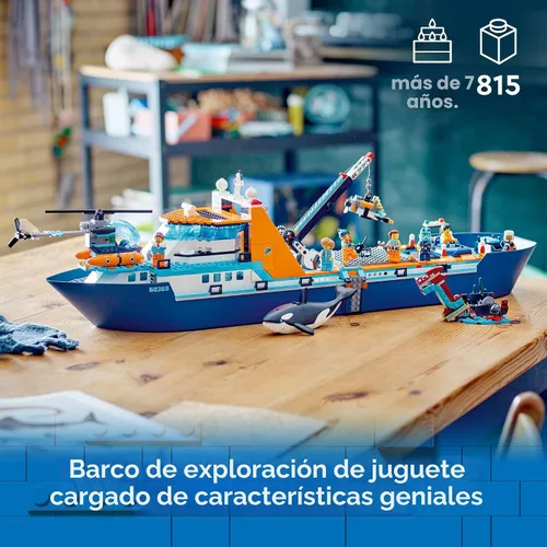 Miniatura 2 de LEGO City Arctic Explorer Ship 60368 - Juego de juguetes de construcción, divertido regalo para niños y niñas de 7 años, con un barco flotante