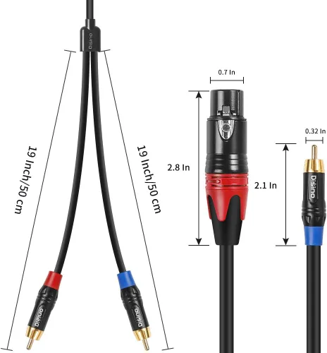 Miniatura 3 de Cable de parche divisor Y XLR hembra a RCA dual, cable de interconexión estéreo de audio XLR hembra a 2 conectores RCA/Phono no balanceado - 3.3