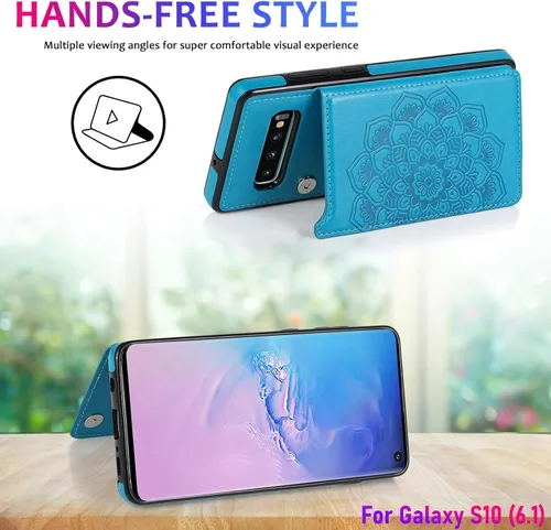 Miniatura 6 de Funda tipo cartera para Galaxy S10 de 6.1 pulgadas con tarjetero, diseño de mandala en relieve de piel sintética con doble cierre magnético