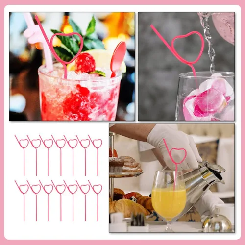 Miniatura 6 de 25 popotes de plástico para cóctel, en forma de corazón, reutilizables, pajitas largas y flexibles para ducha, suministros de fiesta de cumpleaños