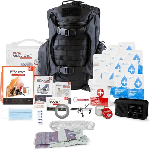 72 HRS Kit de supervivencia de emergencia de lujo, kit de supervivencia de 72 horas para terremotos, huracanes, tsunamis, invierno, apagón, incluye