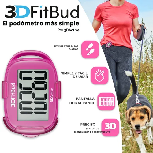 Miniatura 2 de 3DFitBud Simple Contador de Pasos - Podómetro 3D para caminar de 3DActive con clip, cordón, rastreador de pasos preciso, pantalla grande, fácil