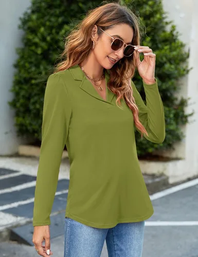 Miniatura 4 de Rapbin Camisa de cuello de muesca para mujer, cuello en V, manga corta, casual, túnica