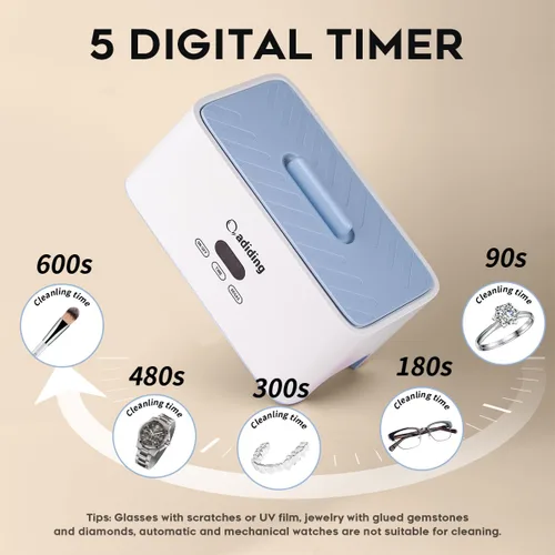 Miniatura 3 de Máquina Limpiadora de Joyas Adiding, 1000mL (33.8oz) Limpiador Sónico de Retenedor y Anillo con 5 Modos de Tiempo y Función de Desgasificación Azul