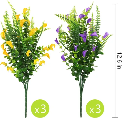 Miniatura 2 de GREENRAIN 6 paquetes de flores artificiales de plástico sintético para exteriores, resistentes a los rayos UV, plantas falsas, flores, jardín