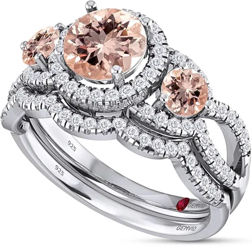 Miniatura 4 de GEMVIO Colección de tres anillos de piedra, 1 34 CTTW de corte redondo natural y creado en laboratorio y anillo de compromiso de oro de 14 quilates
