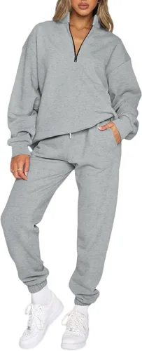 Aleumdr Conjunto deportivo de 2 piezas para mujer, sudadera de manga larga con media cremallera, sudadera de manga larga y pantalones deportivos con