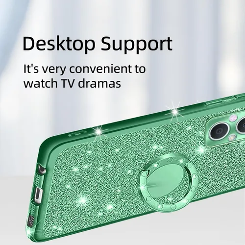 Miniatura 5 de Funda para teléfono N20, OnePlus Nord N20 5G para mujer, bonita funda protectora de TPU transparente suave con purpurina y correa de pie para Verde