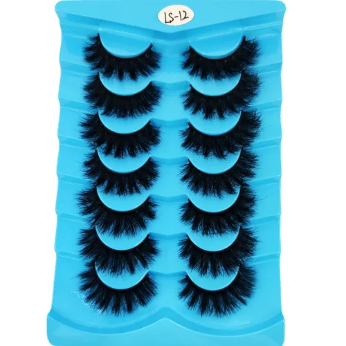 Miniatura 18 de 6 pares de pestañas postizas de ojo de gato, esponjosas pestañas de visón sintético 8D, pestañas dramáticas largas y gruesas (7 pares-BHZ01)