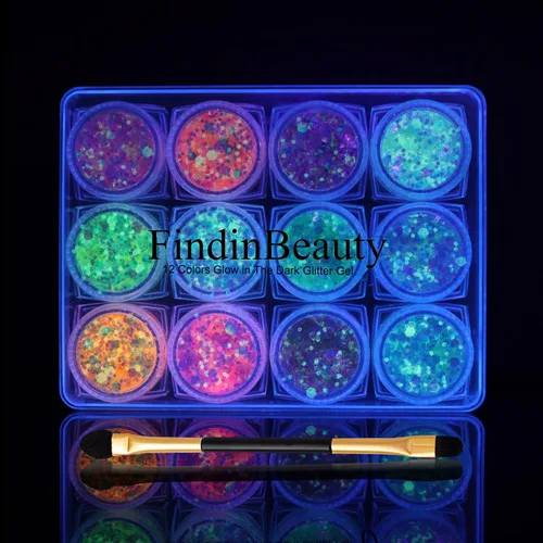 Miniatura 10 de Polvo de pigmento reactivo UV neón para maquillaje con luz negra, sombra de ojos fluorescente ultra brillante para fiestas rave y festivales, arte