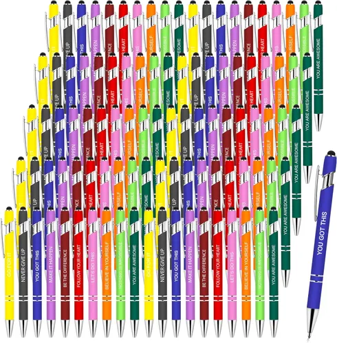 100 piezas bolígrafos inspiradores a granel, bolígrafo motivacional con punta stylus, bolígrafos de tinta divertidos a granel, regalos inspiradores