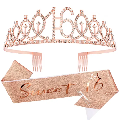 Miniatura 45 de Casoty Juego de diadema y tiara de 40 y fabuloso, oro rosa, para decoraciones de cumpleaños de 40 años, regalos para mujeres, decoraciones de fiesta