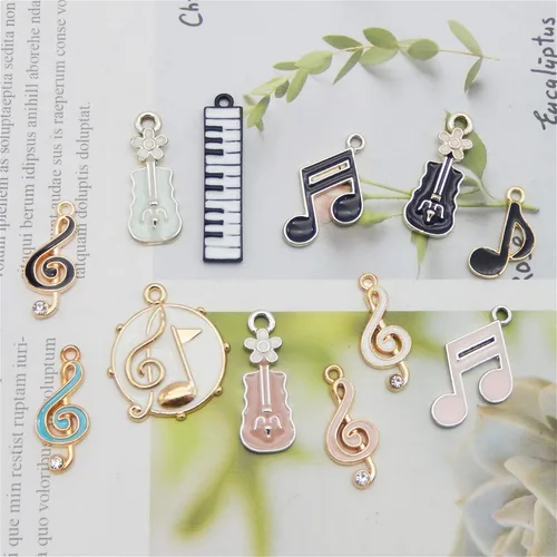 Miniatura 2 de Julie Wang 36 unids esmalte notas musicales instrumentos encantos para hacer joyas al por mayor lote a granel piano violín símbolos musicales