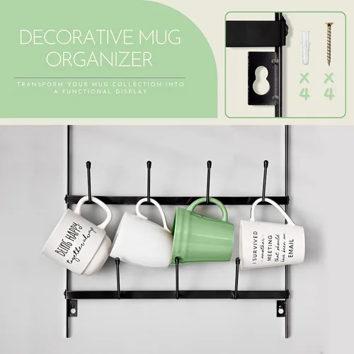 Miniatura 3 de Sorbus - Estante para Tazas para Pared - Pequeño Soporte Rústico para Tazas de Café con Montaje en Pared y 21 Ganchos, Estante de Exhibición