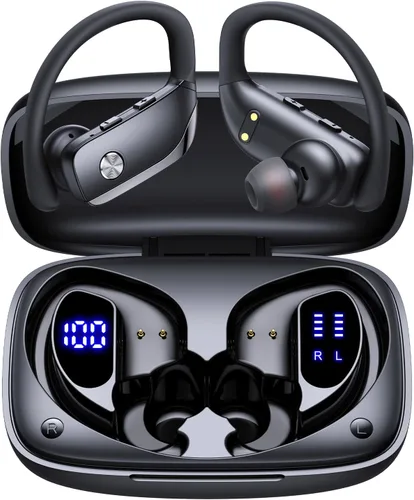 Miniatura 8 de Auriculares inalámbricos bmani, auriculares Bluetooth con 80 horas de reproducción, pantalla LED, funda, gancho para la oreja, con micrófono, sonido