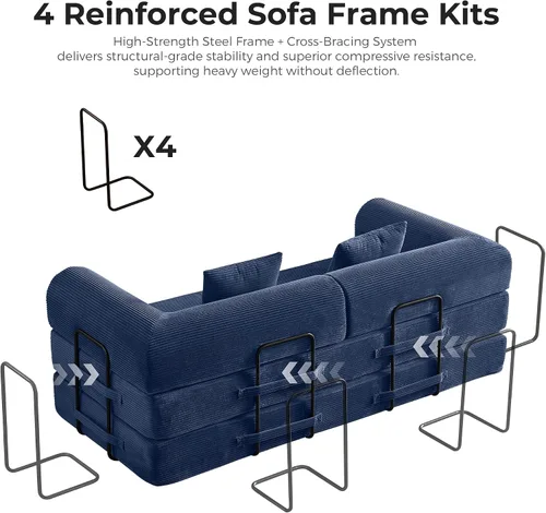 Miniatura 6 de Sofá cama convertible 5 en 1, espuma de alta densidad de 79 pulgadas con asiento de felpa y reposabrazos rectos, cama plegable sin montaje para sala
