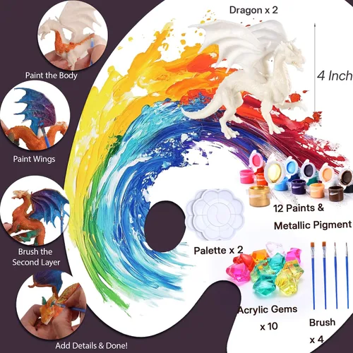 Miniatura 2 de Kits de pintura de juguetes de dragón SOLDAY para niños Artes y manualidades Edades 3 6 5 7 9 12 Niños Niñas para hacer tus propias figuras pintadas