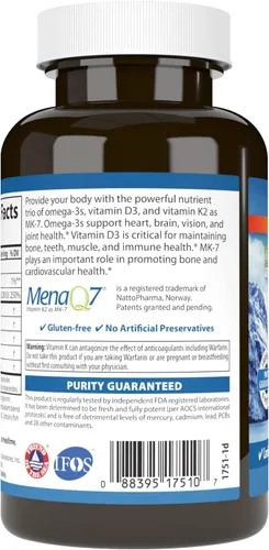 Miniatura 3 de Carlson - Elite Omega-3 Plus D & K, 700 mg Omega-3s + D3 y K2, función, salud ósea y apoyo inmunológico, limón, 60 cápsulas blandas