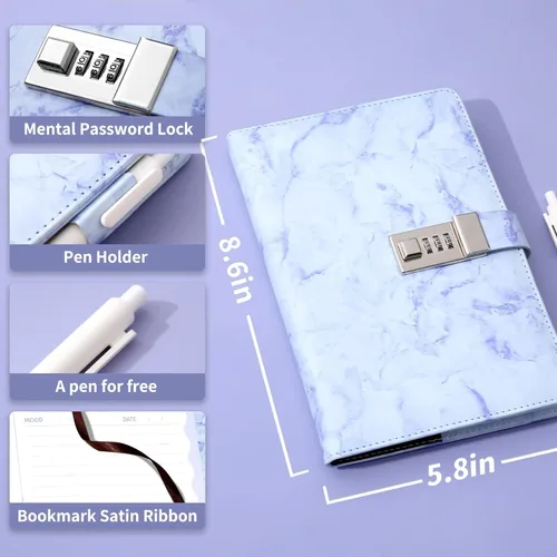 Miniatura 3 de CAGIE Diario con candado para niñas y mujeres, diario A5 con cerradura para niñas de 8, 10, 11, 12, 14, 16 años, diario impermeable de 192 páginas